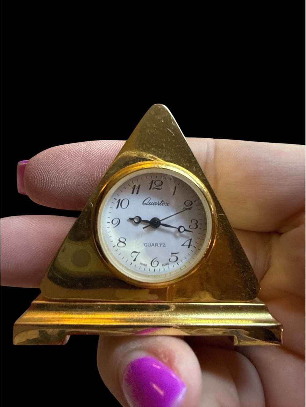 Vintage Mini Quartex Quartz Japan Movt Mantel Desk Clock Triangle New Battery